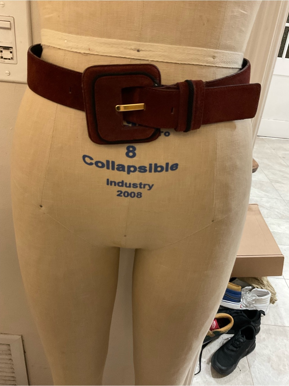Liz Claiborne Brown Suede Wide Belt with Gold Buckle